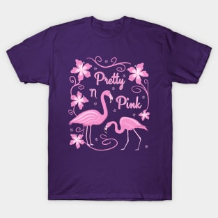 Pink Flamingos with Tropical Flower Decorations T-Shirt